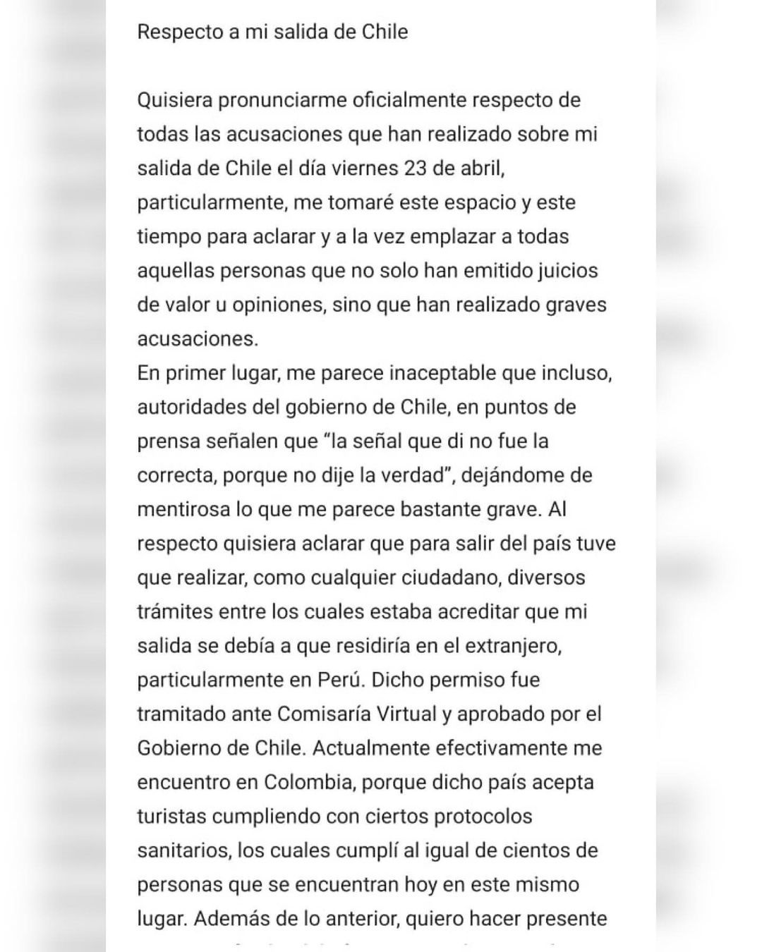 Declaraciones de Cata Vallejos. (Fuente: Instagram - @catavallejos)