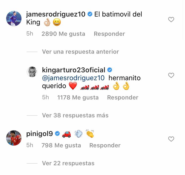 Comentario de James Rodríguez y Mauricio Pinilla. (Fuente: Instagram - captura de pantalla)