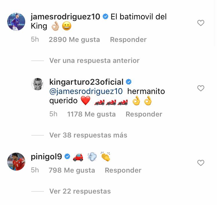 Comentario de James Rodríguez y Mauricio Pinilla. (Fuente: Instagram - captura de pantalla) 