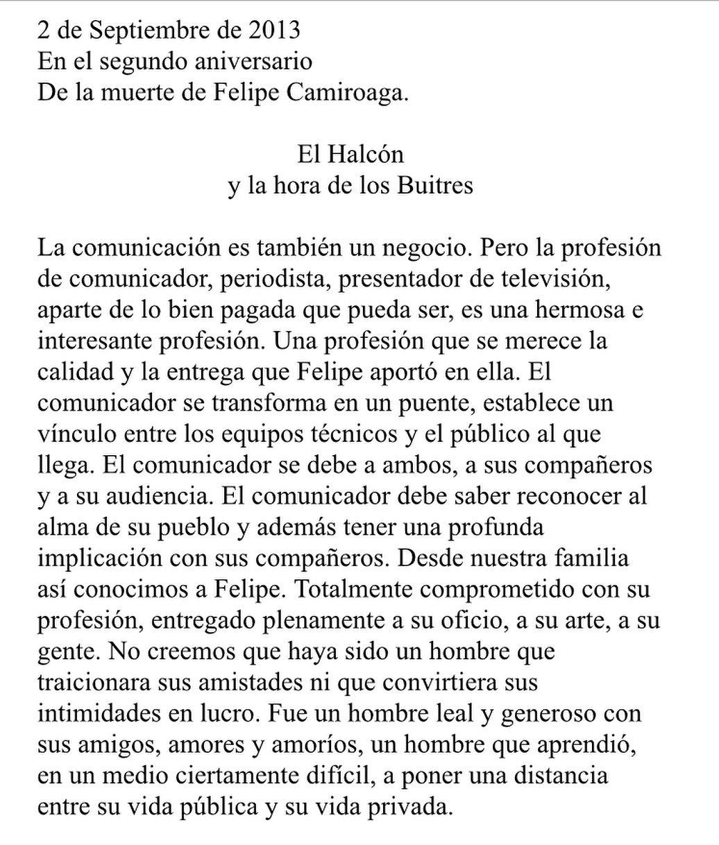 Carta Que Compartio Hermana De Felipe Camiroaga