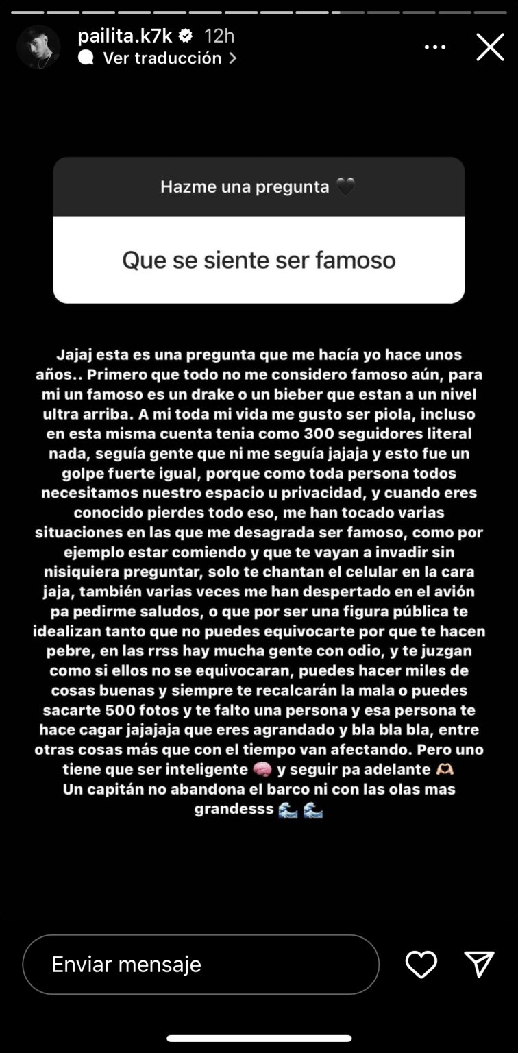 Pregunta a Pailita en sus historias de Instagram