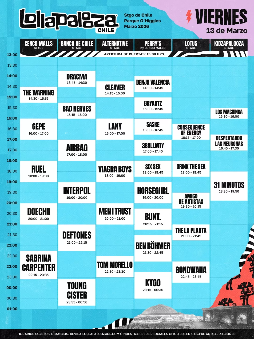 Horarios Lollapalooza Chile 2026