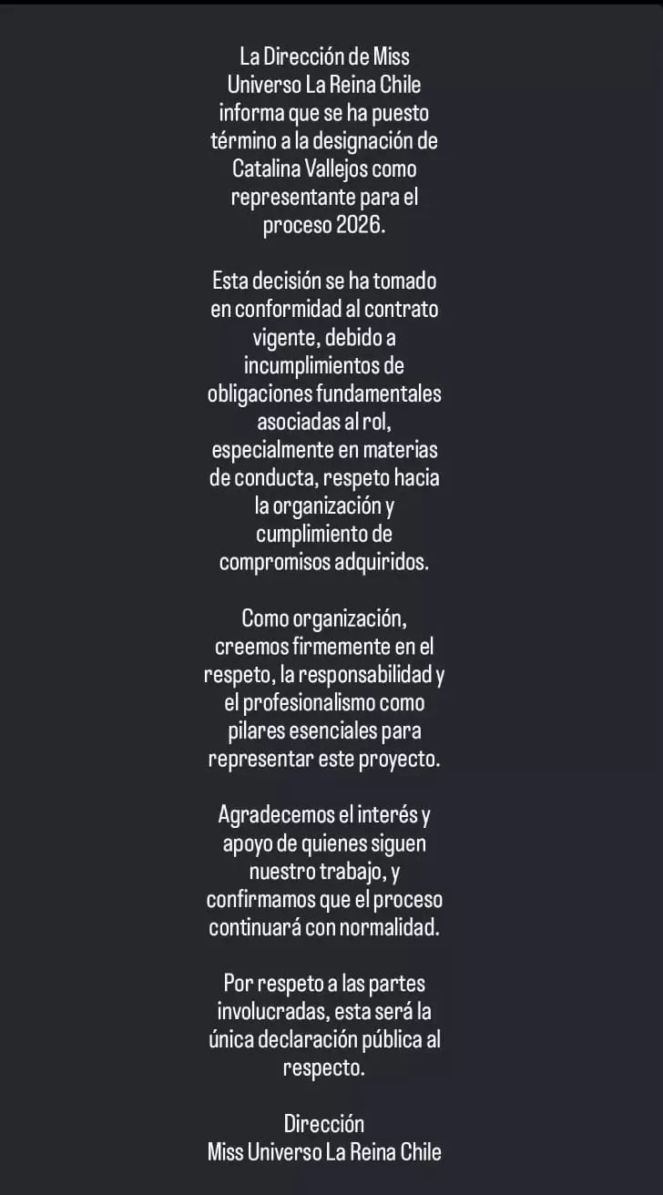 Comunicado Miss Universo La Reina